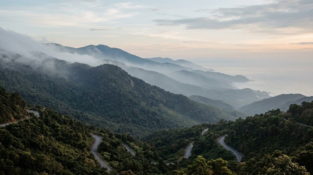 Mist lifting over the Hải Vân Pass, Central Vietnam